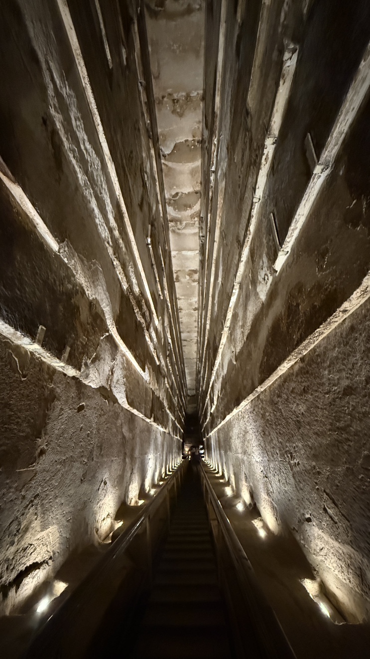 The narrow passage inside the Great Pyramid of Khufu